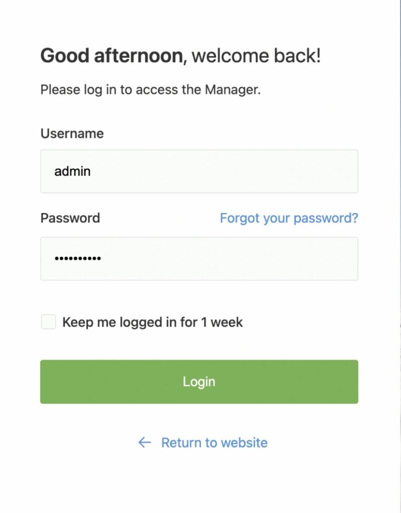 The Process of Logging into the MODX Admin Panel