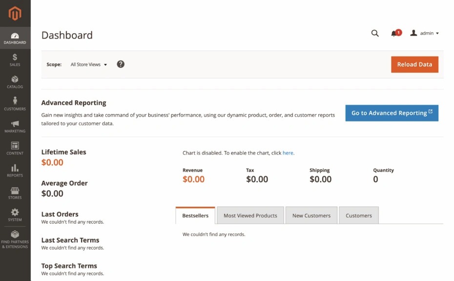 Magento CMS Home Page Interface