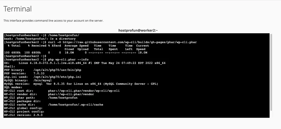 What will be displayed in the Terminal if WP-CLI is successfully installed | HostPro blog