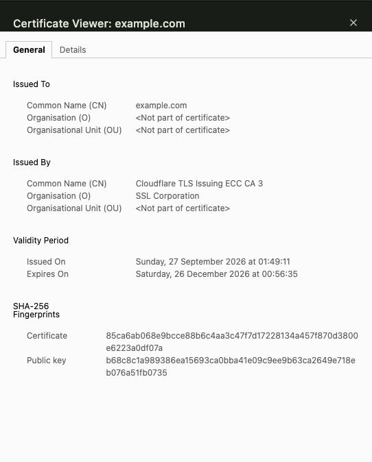 Company name in the SSL certificate description